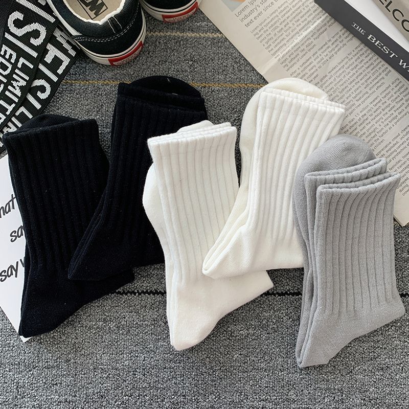 Socks Men's Autumn Spring and Autumn New Solid Color Casual All-match Sports Style Basketball Fashionable Socks Comfortable Men's Mid-tube Socks Rebel