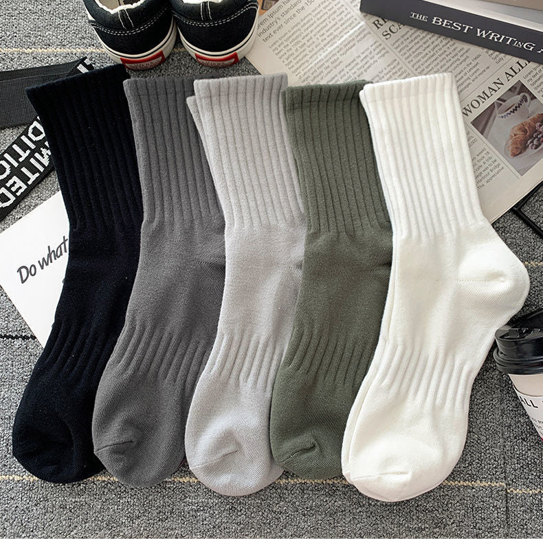 Socks Men's Autumn Spring and Autumn New Solid Color Casual All-match Sports Style Basketball Fashionable Socks Comfortable Men's Mid-tube Socks Rebel