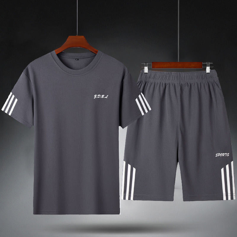 Sports Suit Men's Fitness Sweat Suit Summer Short-Sleeved T-Shirt Loose Quick-Drying Clothing Basketball Training Running Shorts Rebel