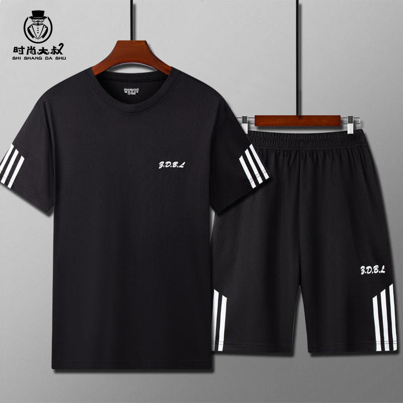 Sports Suit Men's Fitness Sweat Suit Summer Short-Sleeved T-Shirt Loose Quick-Drying Clothing Basketball Training Running Shorts Rebel