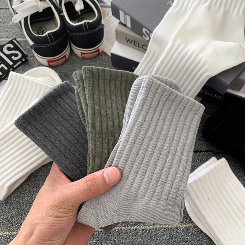 Socks Men's Autumn Spring and Autumn New Solid Color Casual All-match Sports Style Basketball Fashionable Socks Comfortable Men's Mid-tube Socks Rebel