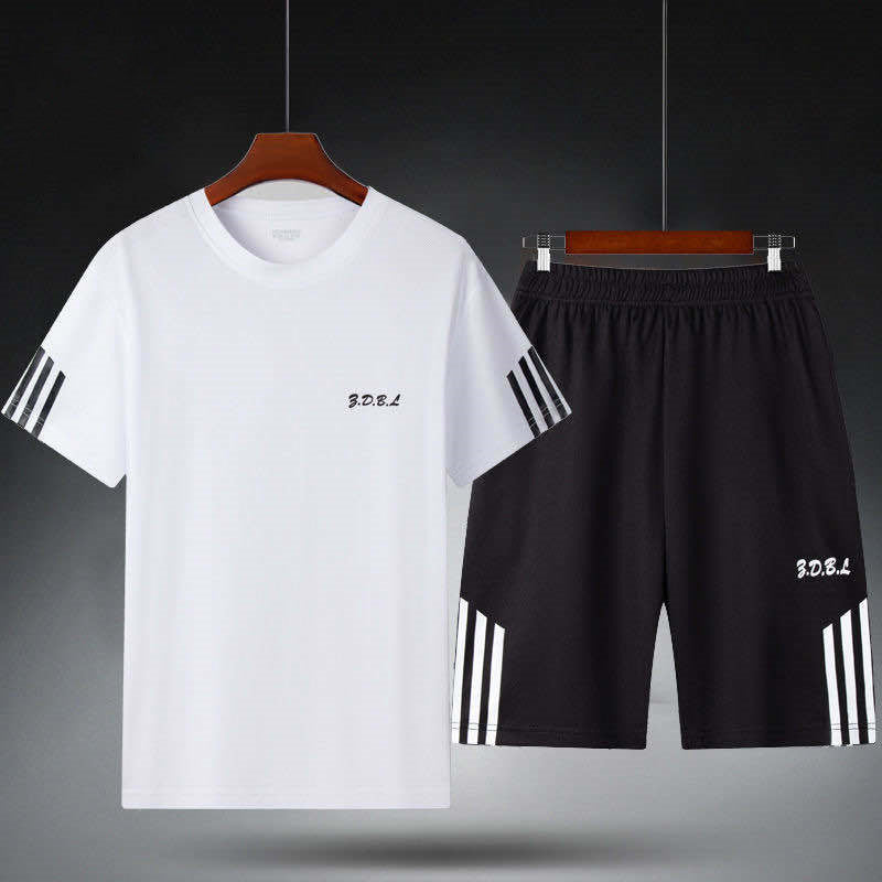 Sports Suit Men's Fitness Sweat Suit Summer Short-Sleeved T-Shirt Loose Quick-Drying Clothing Basketball Training Running Shorts Rebel