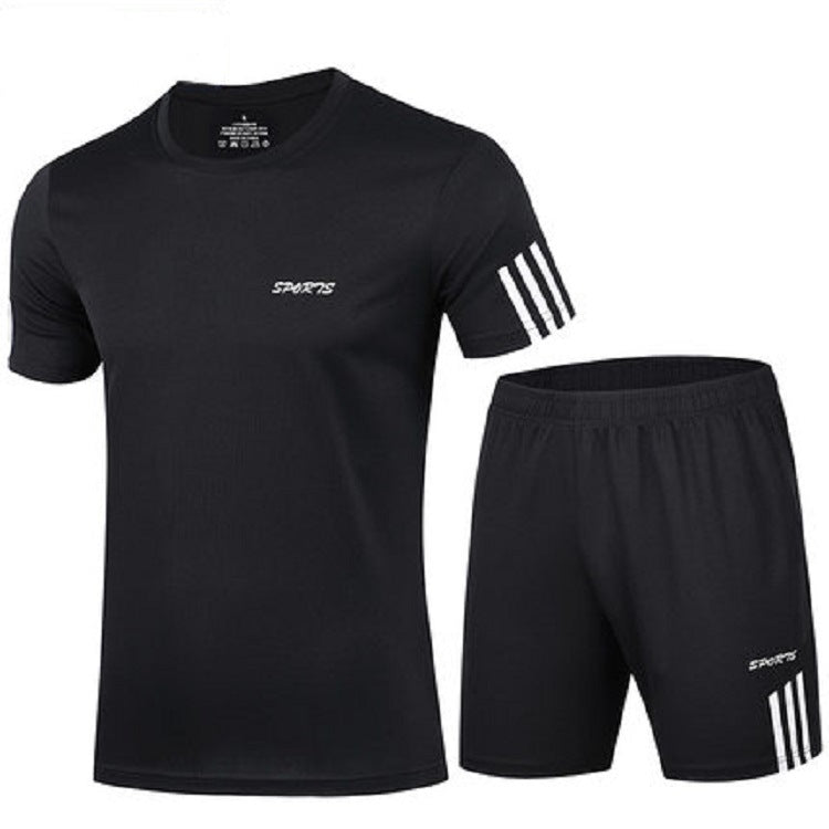 Sports Suit Men's Fitness Sweat Suit Summer Short-Sleeved T-Shirt Loose Quick-Drying Clothing Basketball Training Running Shorts Rebel