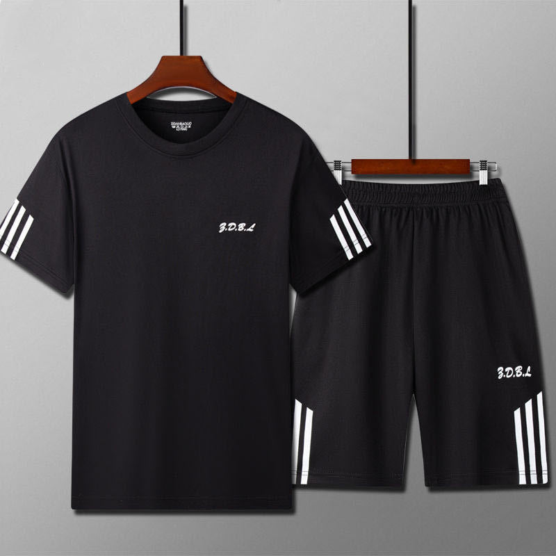 Sports Suit Men's Fitness Sweat Suit Summer Short-Sleeved T-Shirt Loose Quick-Drying Clothing Basketball Training Running Shorts Rebel