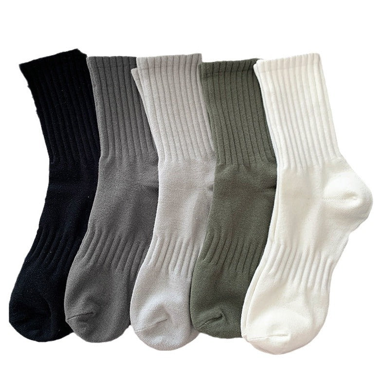 Socks Men's Autumn Spring and Autumn New Solid Color Casual All-match Sports Style Basketball Fashionable Socks Comfortable Men's Mid-tube Socks Rebel