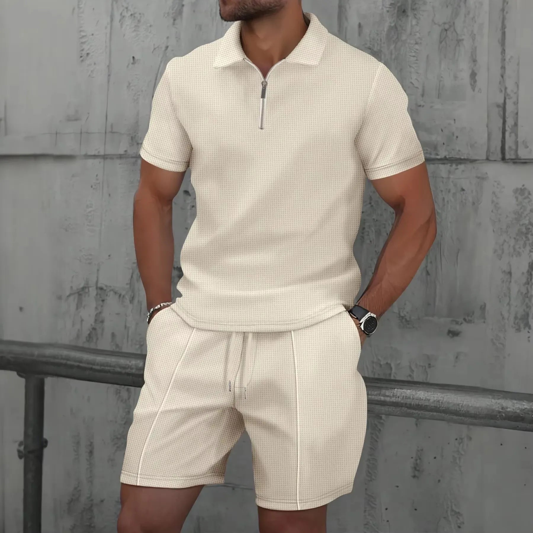 Summer Men Sports Polo Suit Short Sleeve Stylish Zipper Polo Shirt And Shorts Set Men Casual Streetwear 2-pie Leisure Sports Set Rebel