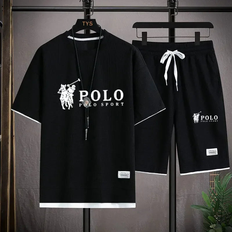 2025 Men's Short-sleeved T-shirt + Sports Shorts Two-piece Summer Fashion Breathable Fitness Casual Jogging Set. Rebel