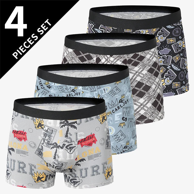 4/5Pcs European and American Size MEN'S Printed Fashion Boyshort Comfortable MEN'S Waist plus Size Underwear Sexy Swimming Trunk Rebel