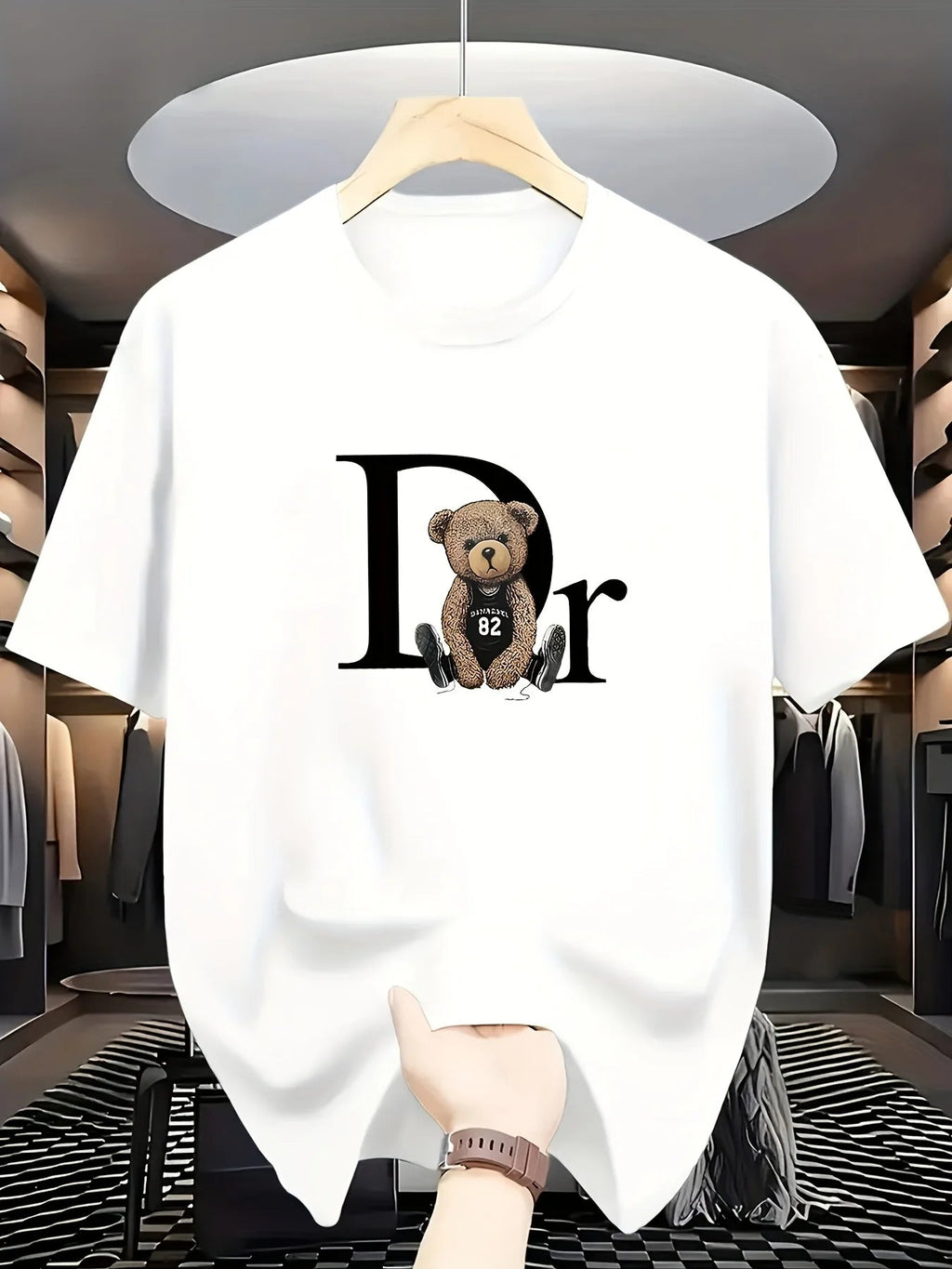 Sleeve Round Neck Casual Attire Playful Teddy Print Summer Casual Graphic T-Shirt Geometric Print Aesthetic Clothes Rebel