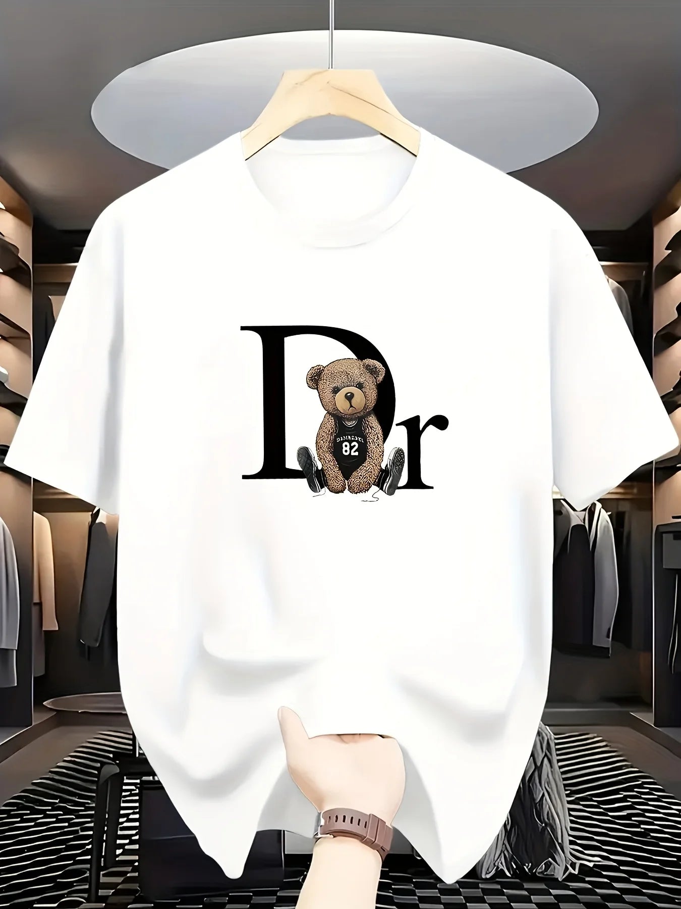 Sleeve Round Neck Casual Attire Playful Teddy Print Summer Casual Graphic T-Shirt Geometric Print Aesthetic Clothes Rebel