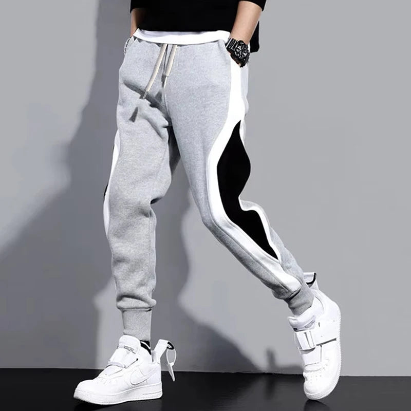 Autumn Men's Wide Loose Casual Pants Mens Patchwork Nine-point Sports  Elastic Rope Breathable Tie-foot Trousers Rebel