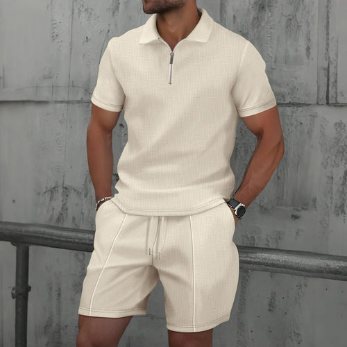 Summer Men Sports Polo Suit Short Sleeve Stylish Zipper Polo Shirt And Shorts Set Men Casual Streetwear 2-pie Leisure Sports Set Rebel
