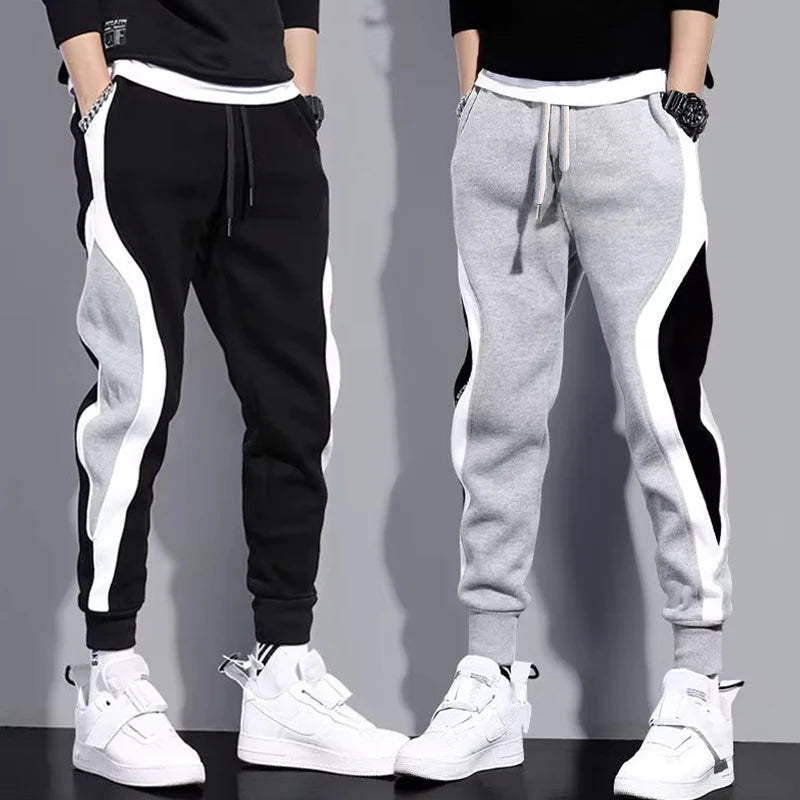 Autumn Men's Wide Loose Casual Pants Mens Patchwork Nine-point Sports  Elastic Rope Breathable Tie-foot Trousers Rebel