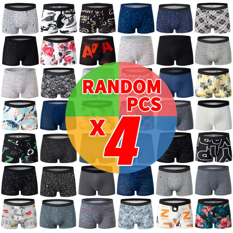 4/5Pcs European and American Size MEN'S Printed Fashion Boyshort Comfortable MEN'S Waist plus Size Underwear Sexy Swimming Trunk Rebel