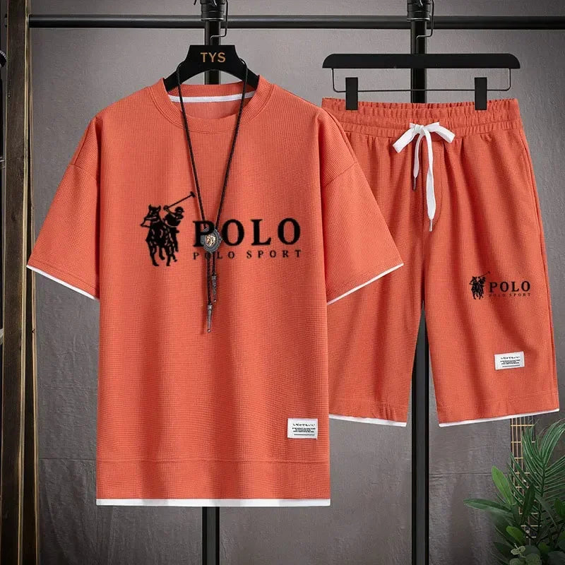 2025 Men's Short-sleeved T-shirt + Sports Shorts Two-piece Summer Fashion Breathable Fitness Casual Jogging Set. Rebel