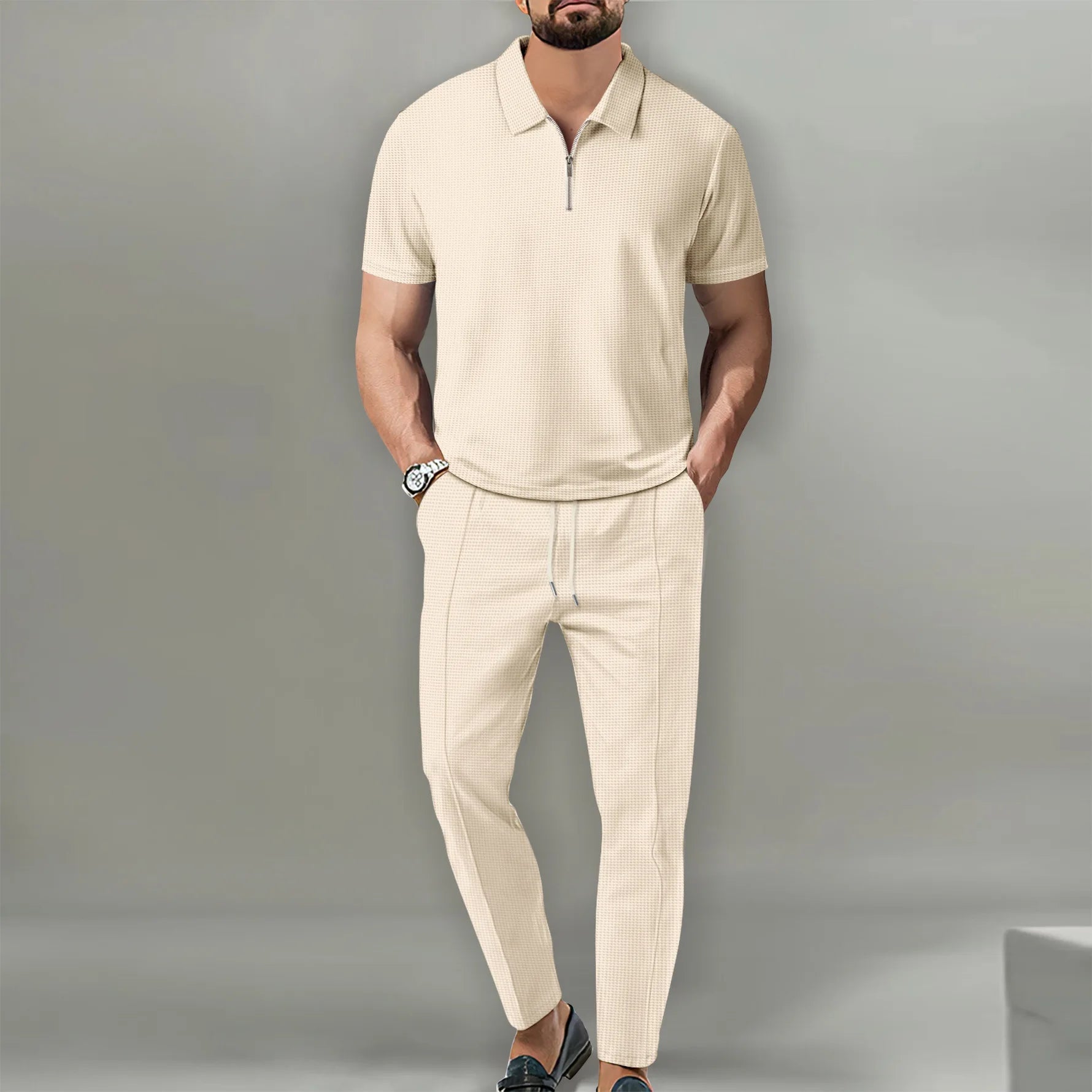 Summer Men Sports Polo Suit Short Sleeve Stylish Zipper Polo Shirt And Shorts Set Men Casual Streetwear 2-pie Leisure Sports Set Rebel