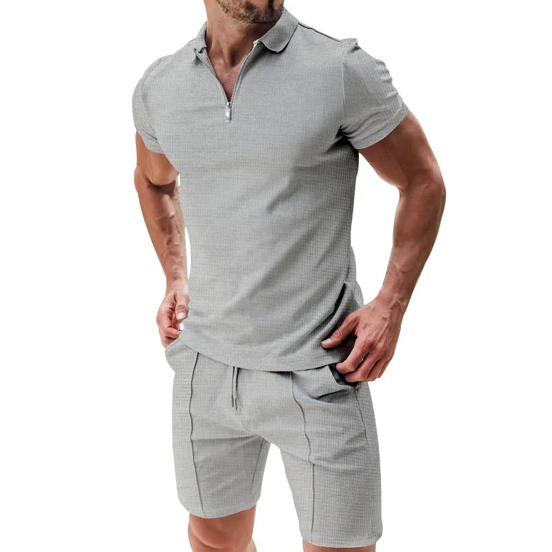 Summer Men Sports Polo Suit Short Sleeve Stylish Zipper Polo Shirt And Shorts Set Men Casual Streetwear 2-pie Leisure Sports Set Rebel