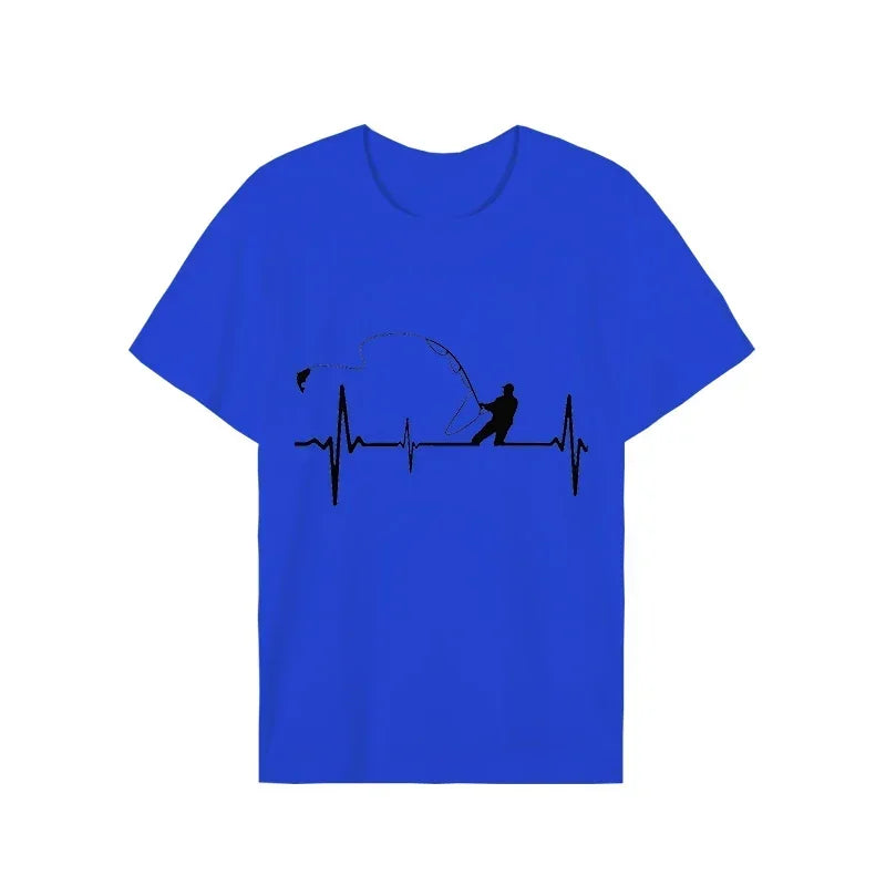 T-shirts for Men Fly Fishing Heartbeat Pulse Print Shirt Funny Short Sleeve T Shirts Summer Tops Tee Mens T Shirt Male Clothes Rebel