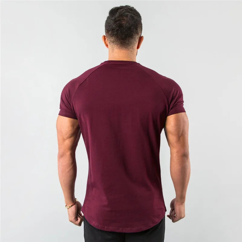 Cotton Plain Tops Tees Fitness Mens T Shirt Short Sleeve Muscle Joggers Bodybuilding Tshirt Male Gym Clothes Slim Fit Shirt Rebel