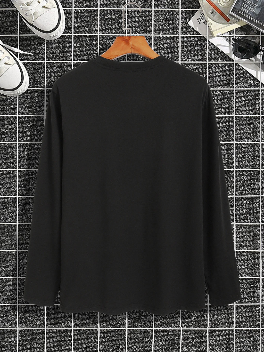 New long-sleeved T-shirt men's printed round neck long-sleeved T-shirt trend versatile casual tops men's clothing summer