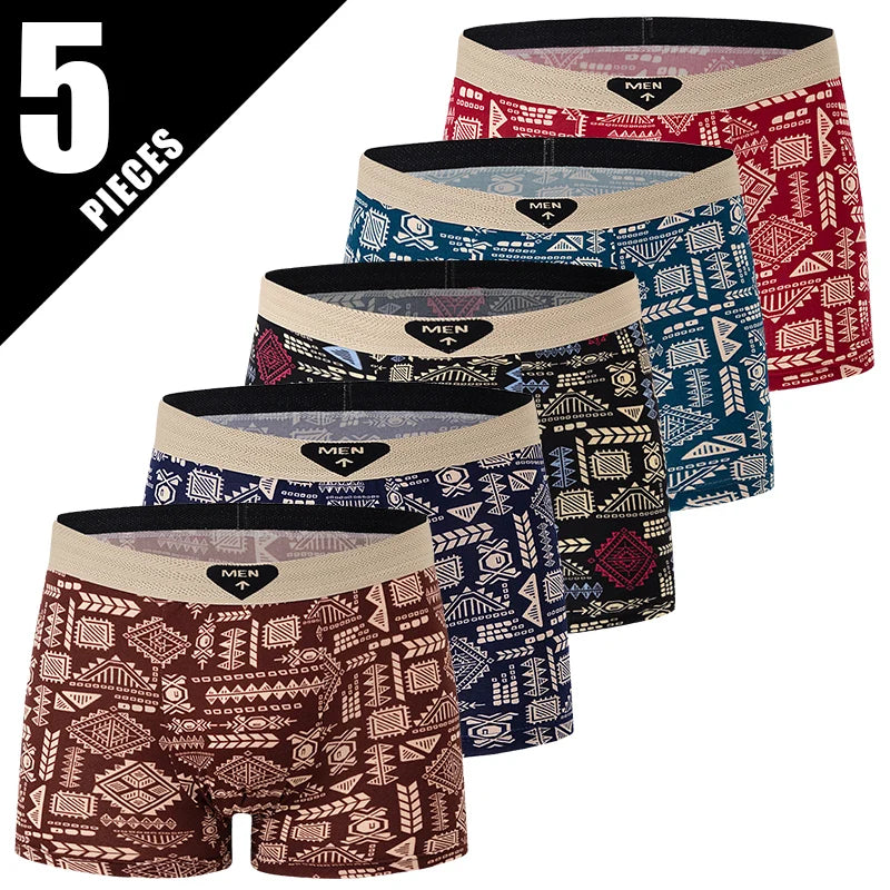 4/5Pcs European and American Size MEN'S Printed Fashion Boyshort Comfortable MEN'S Waist plus Size Underwear Sexy Swimming Trunk Rebel
