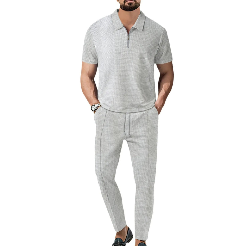 Summer Men Sports Polo Suit Short Sleeve Stylish Zipper Polo Shirt And Shorts Set Men Casual Streetwear 2-pie Leisure Sports Set Rebel