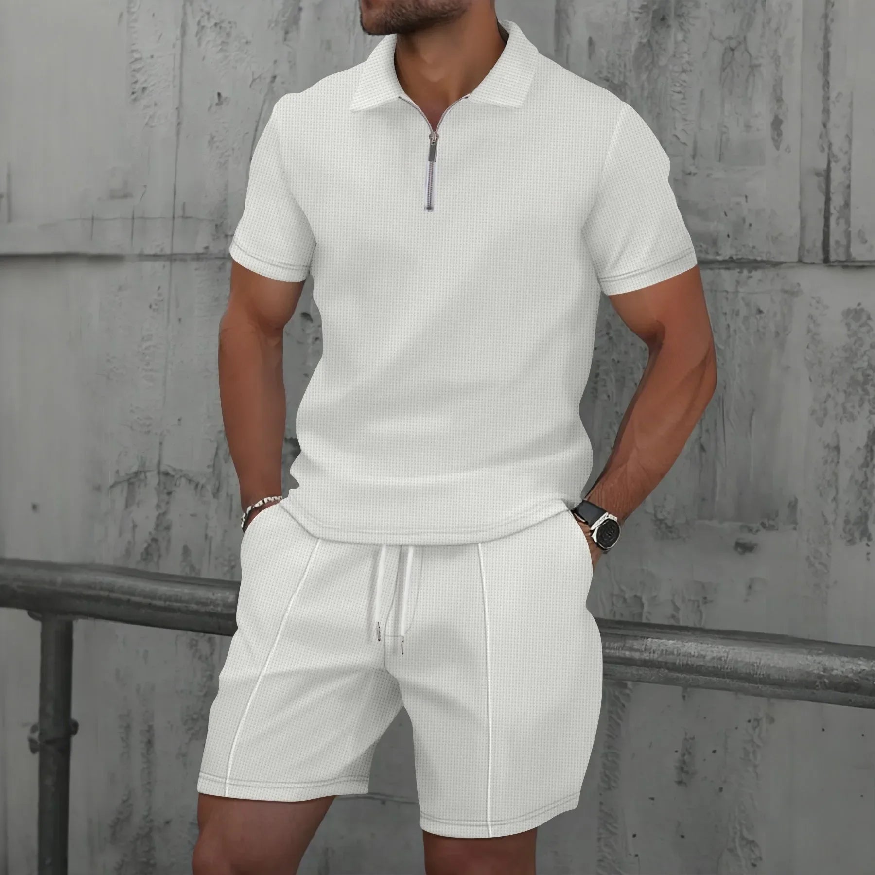 Summer Men Sports Polo Suit Short Sleeve Stylish Zipper Polo Shirt And Shorts Set Men Casual Streetwear 2-pie Leisure Sports Set Rebel