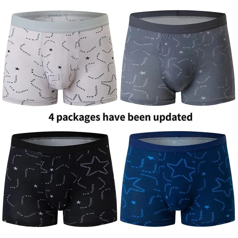 4/5Pcs European and American Size MEN'S Printed Fashion Boyshort Comfortable MEN'S Waist plus Size Underwear Sexy Swimming Trunk Rebel