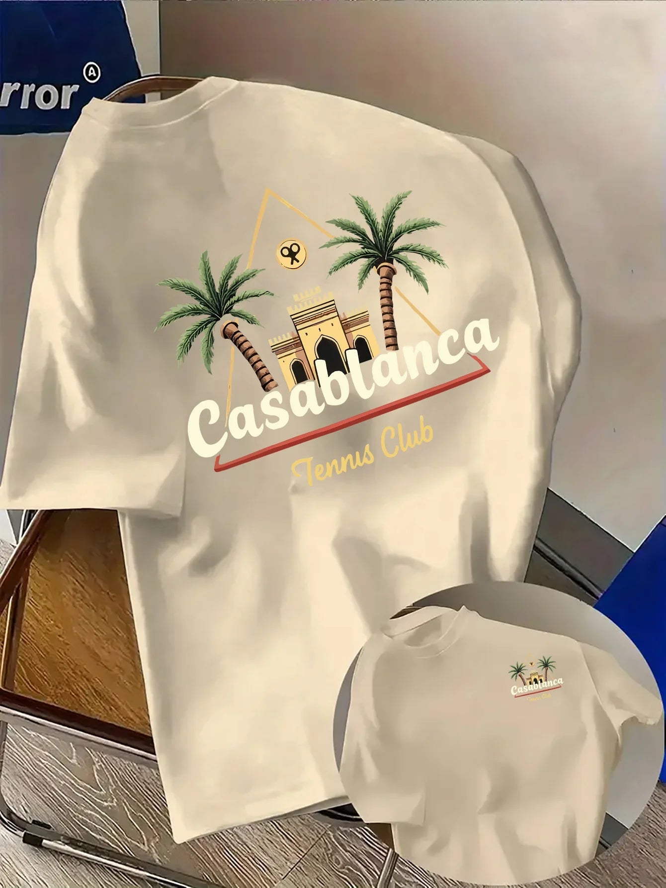 Palm Tree and Moroccan Building Print on Premium Soft 100% Cotton Men's T Shirt Perfect for Summer Tropical Casual Style Rebel