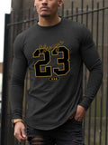 New long-sleeved T-shirt men's printed round neck long-sleeved T-shirt trend versatile casual tops men's clothing summer