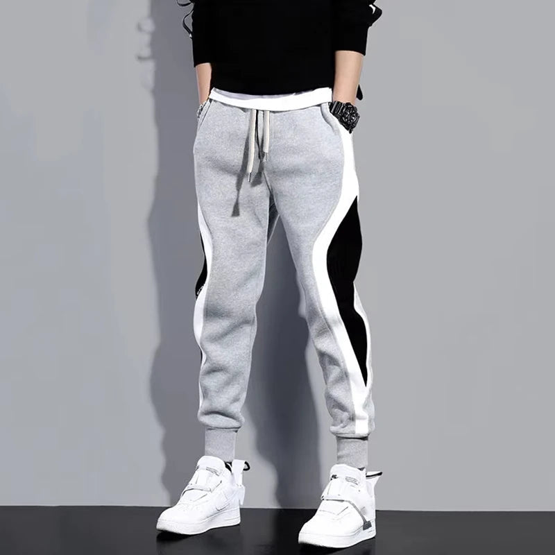 Autumn Men's Wide Loose Casual Pants Mens Patchwork Nine-point Sports  Elastic Rope Breathable Tie-foot Trousers Rebel