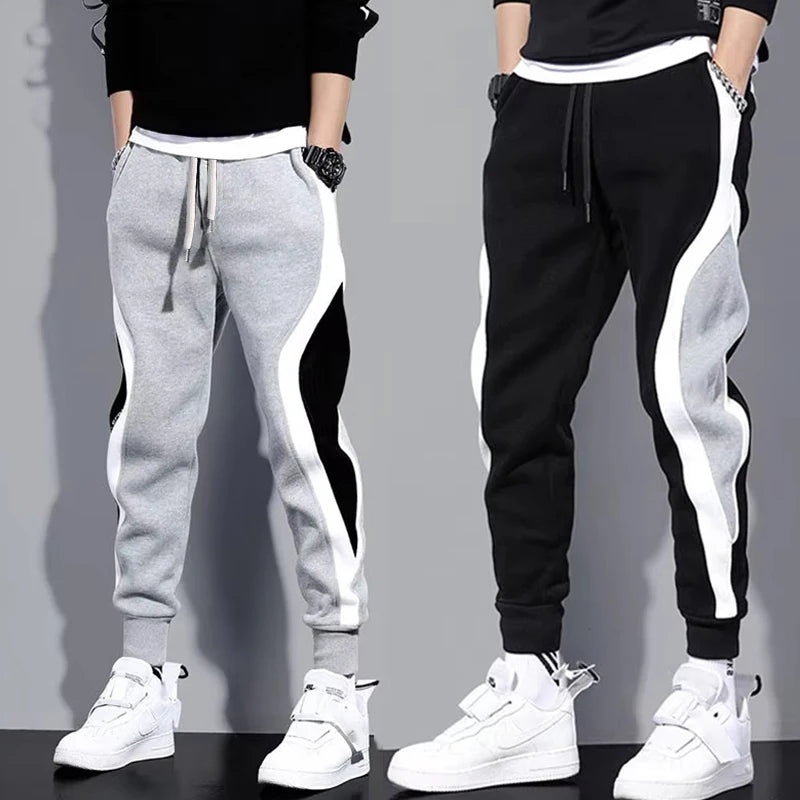 Autumn Men's Wide Loose Casual Pants Mens Patchwork Nine-point Sports  Elastic Rope Breathable Tie-foot Trousers Rebel