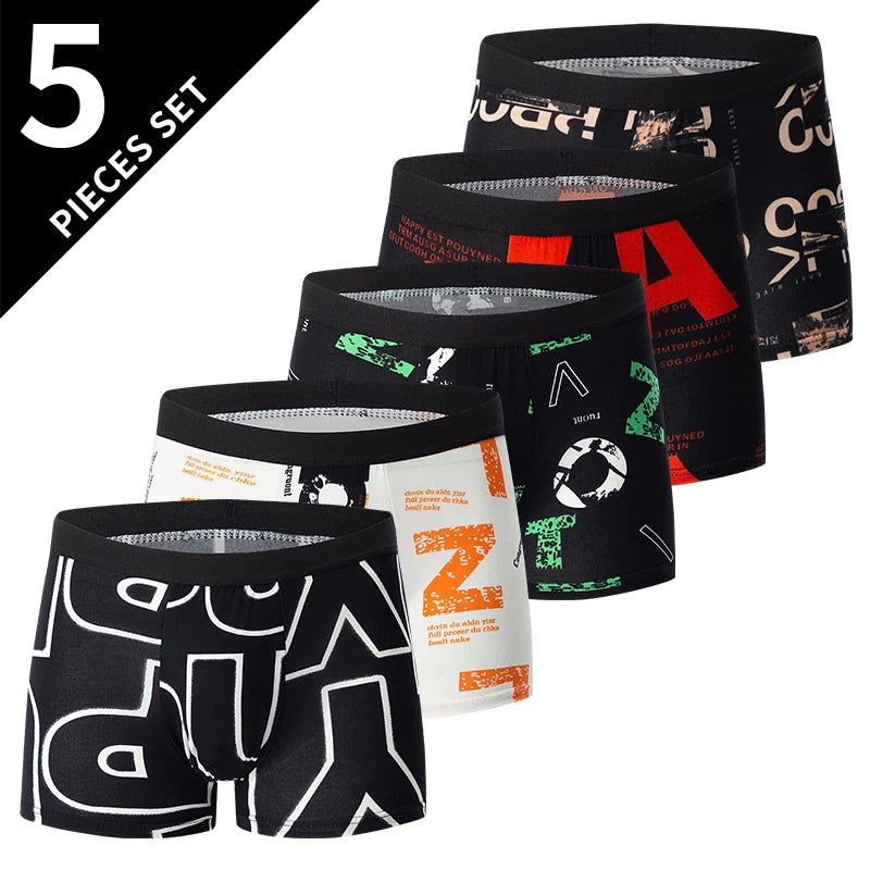 4/5Pcs European and American Size MEN'S Printed Fashion Boyshort Comfortable MEN'S Waist plus Size Underwear Sexy Swimming Trunk Rebel