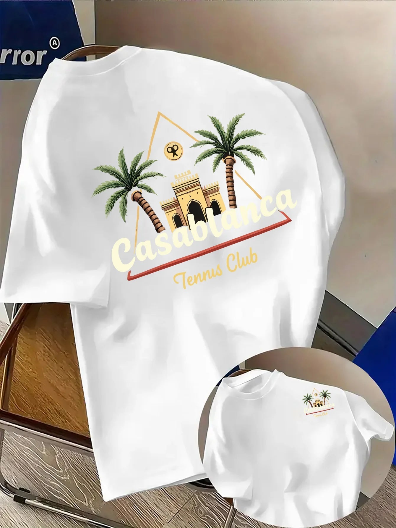 Palm Tree and Moroccan Building Print on Premium Soft 100% Cotton Men's T Shirt Perfect for Summer Tropical Casual Style Rebel