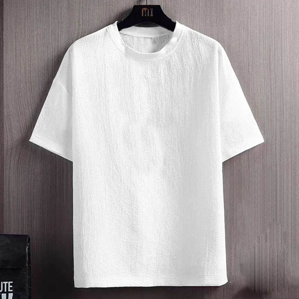 New Men's Casual T Shirt Ant Wrinkles T-Shirt Summer Half-Sleeved Loose Fashion T Shirt Base Shirt Solid Handsome Short-Sleeved Rebel