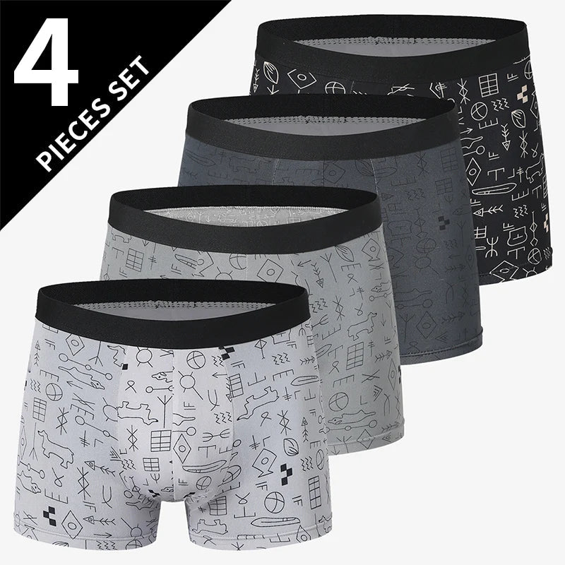 4/5Pcs European and American Size MEN'S Printed Fashion Boyshort Comfortable MEN'S Waist plus Size Underwear Sexy Swimming Trunk Rebel
