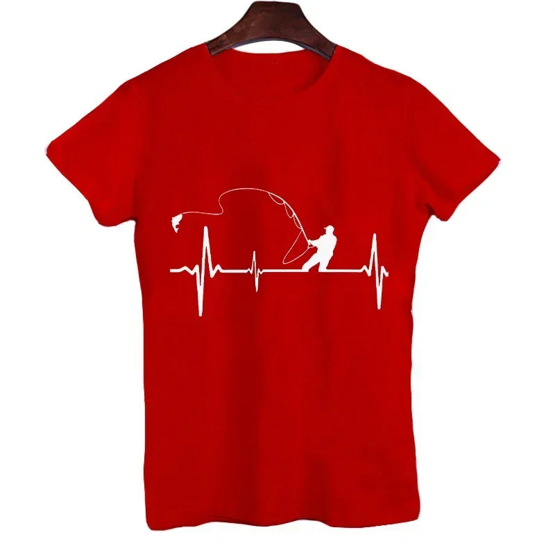 T-shirts for Men Fly Fishing Heartbeat Pulse Print Shirt Funny Short Sleeve T Shirts Summer Tops Tee Mens T Shirt Male Clothes Rebel