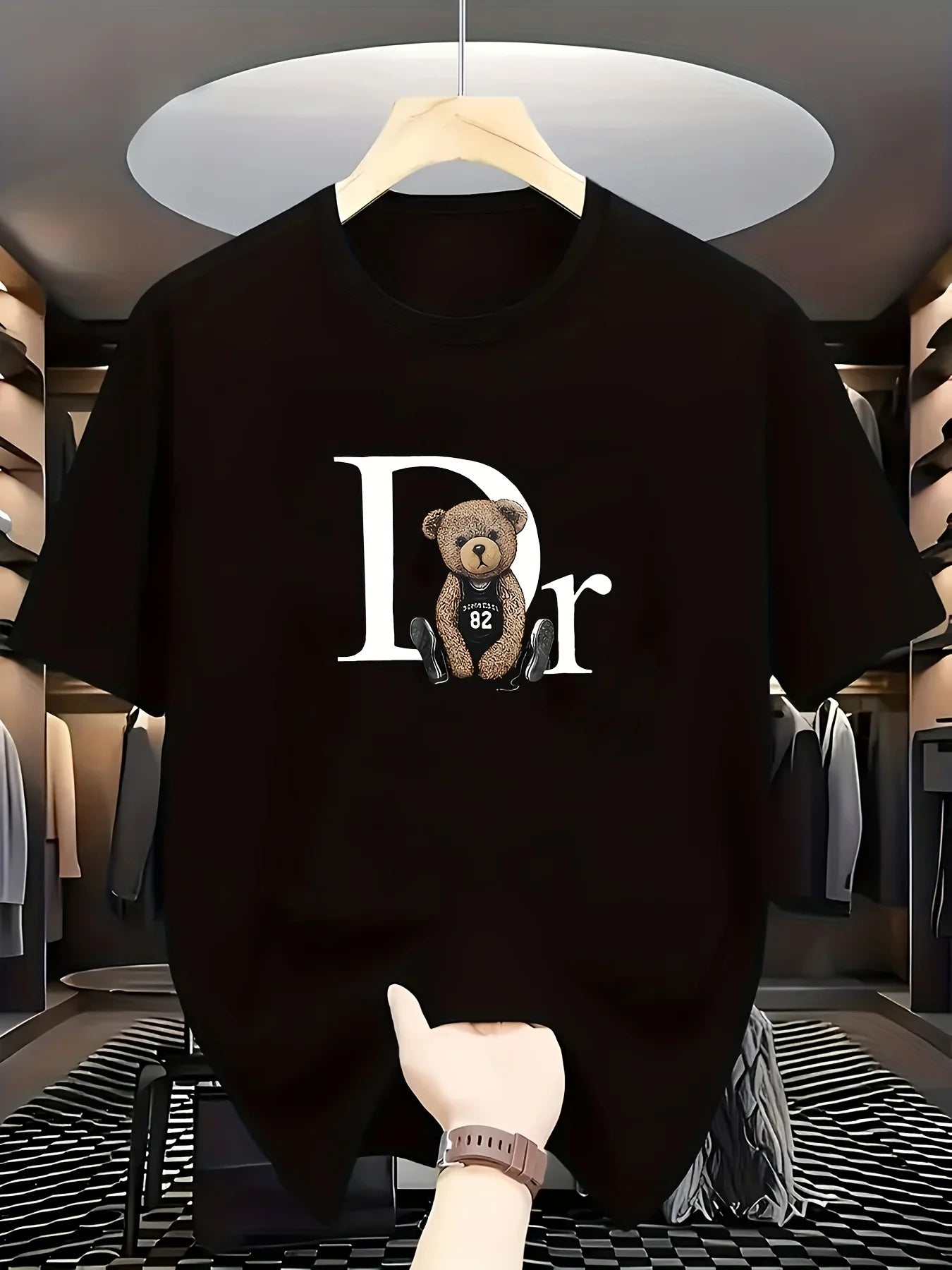 Sleeve Round Neck Casual Attire Playful Teddy Print Summer Casual Graphic T-Shirt Geometric Print Aesthetic Clothes Rebel