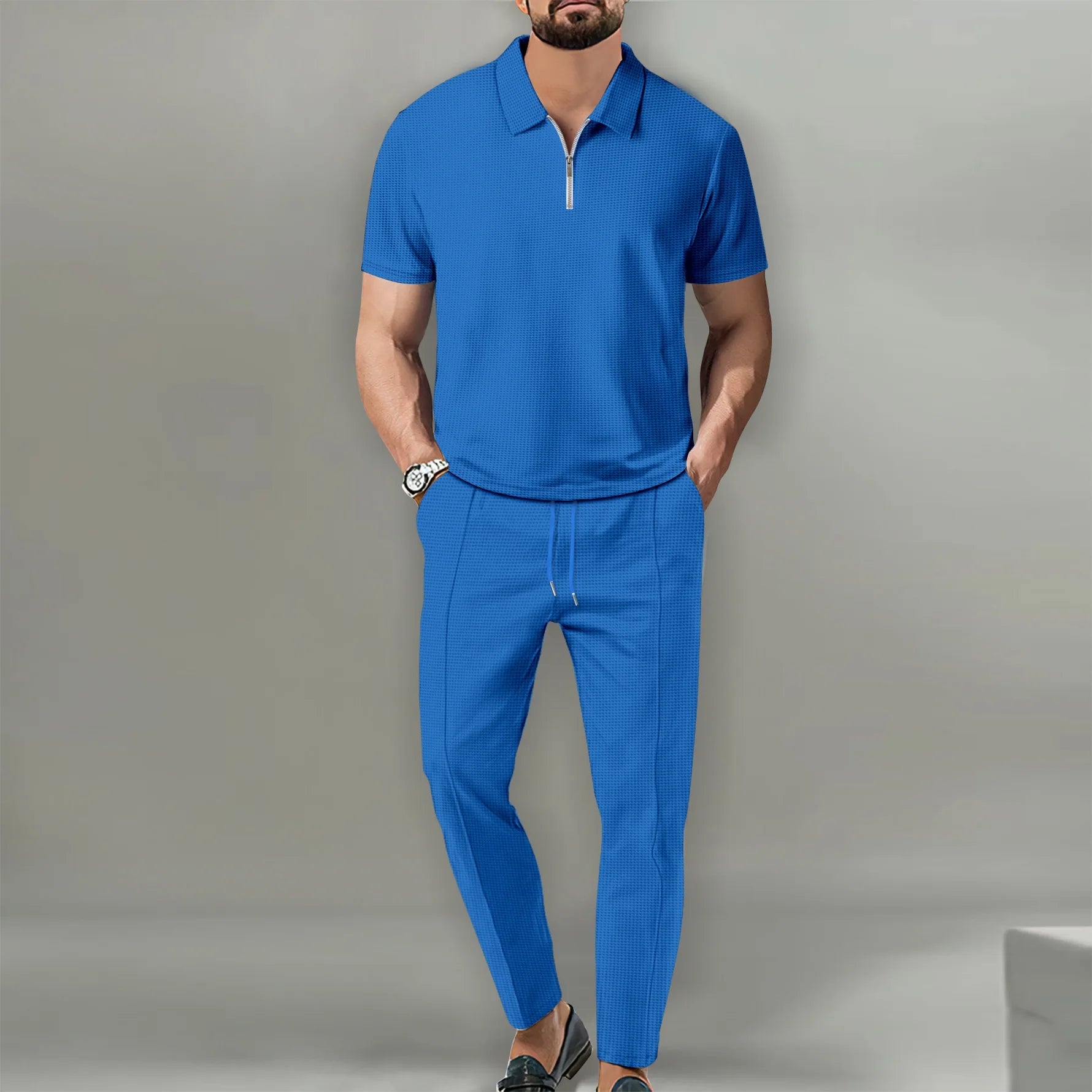 Summer Men Sports Polo Suit Short Sleeve Stylish Zipper Polo Shirt And Shorts Set Men Casual Streetwear 2-pie Leisure Sports Set Rebel