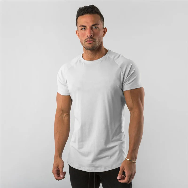 Cotton Plain Tops Tees Fitness Mens T Shirt Short Sleeve Muscle Joggers Bodybuilding Tshirt Male Gym Clothes Slim Fit Shirt Rebel