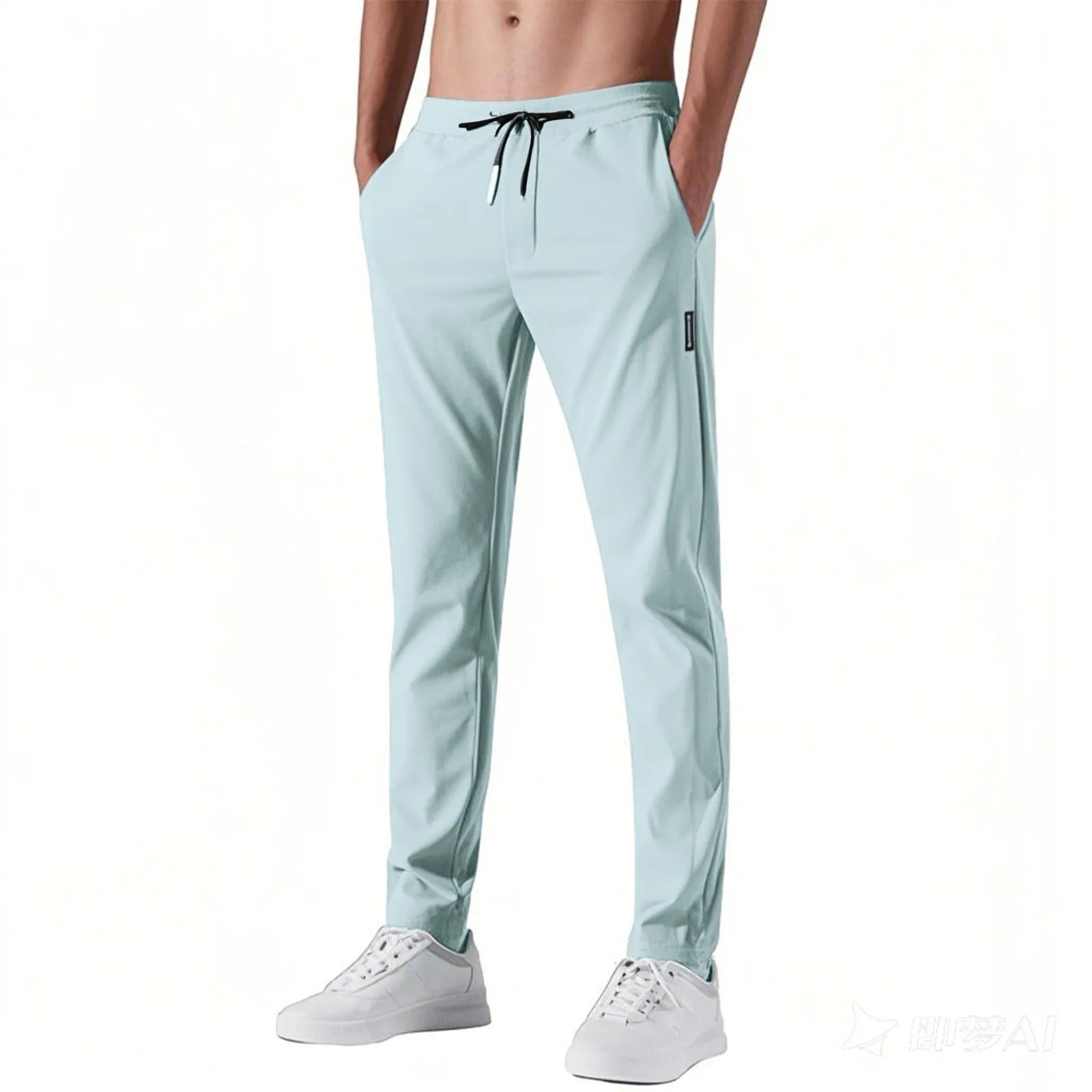 Men Fast Dry Stretch Pants Ice Silk Trousers Solid Color Mid-Waist Loose Breathable Straight-Leg Casual Pants Thin Sports Pants Rebel