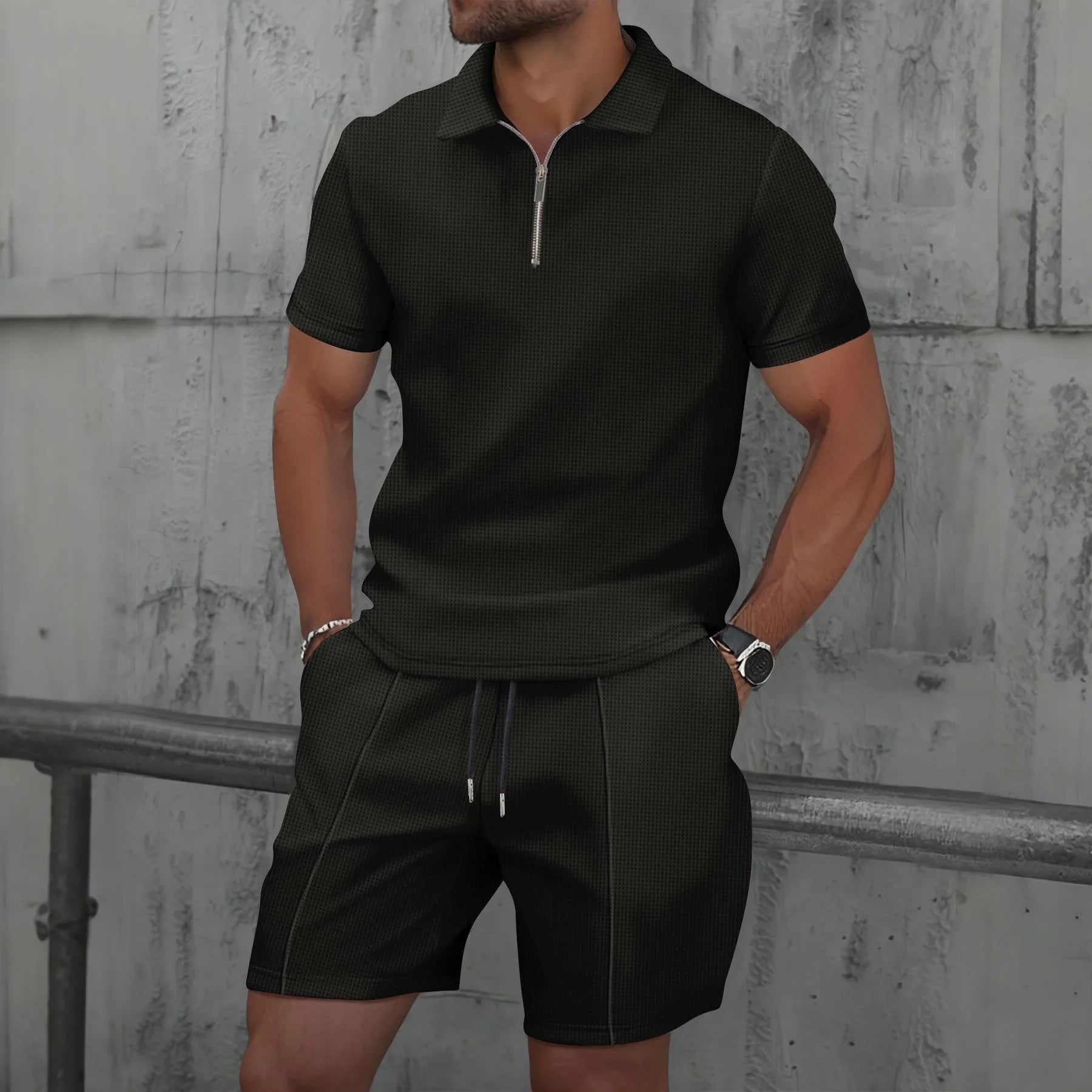 Summer Men Sports Polo Suit Short Sleeve Stylish Zipper Polo Shirt And Shorts Set Men Casual Streetwear 2-pie Leisure Sports Set Rebel
