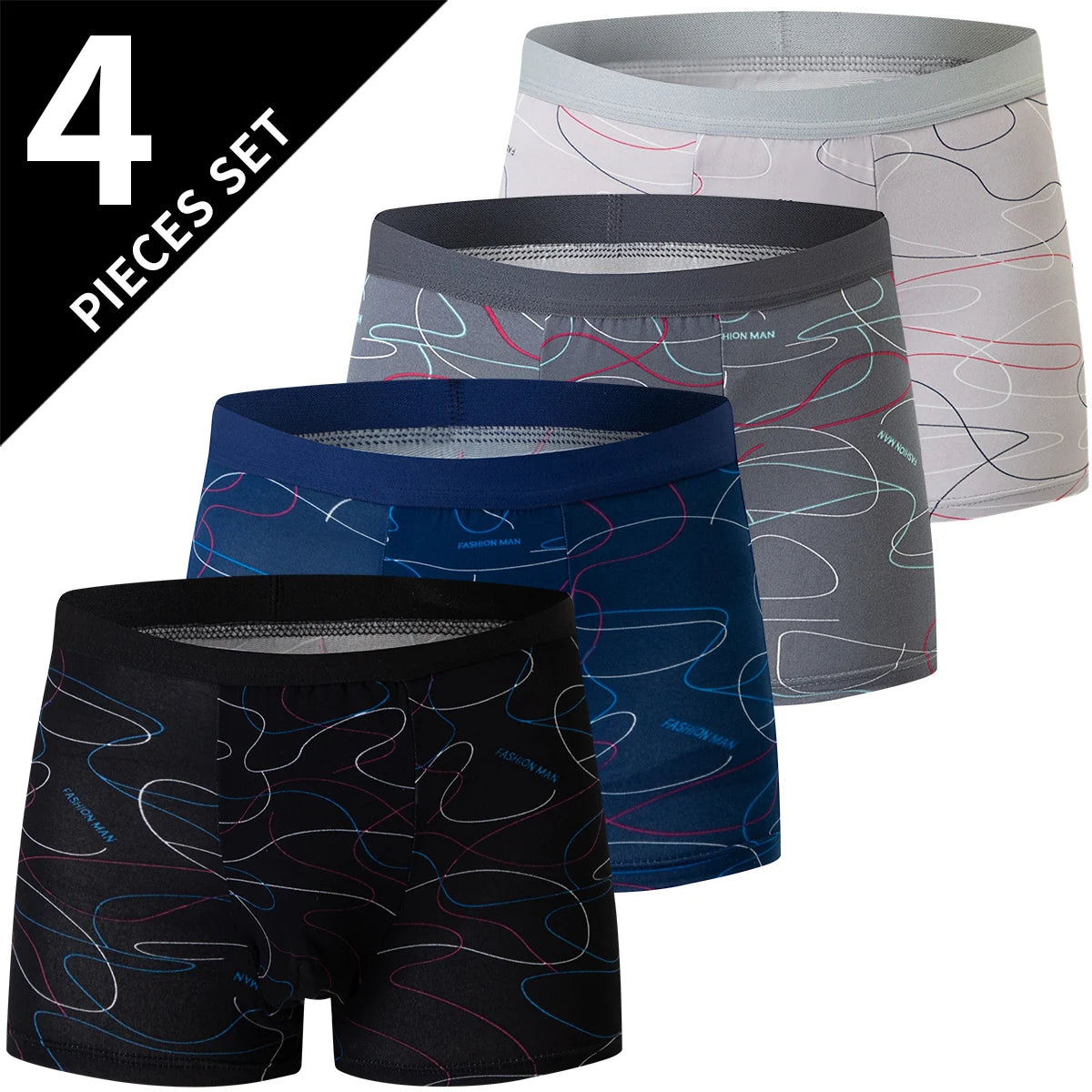 4/5Pcs European and American Size MEN'S Printed Fashion Boyshort Comfortable MEN'S Waist plus Size Underwear Sexy Swimming Trunk Rebel