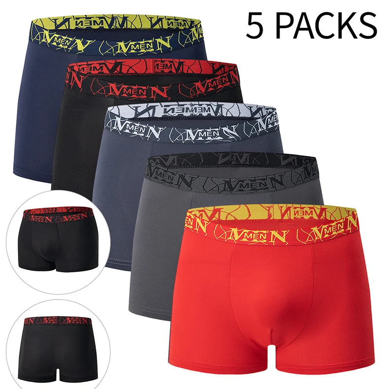 4/5Pcs European and American Size MEN'S Printed Fashion Boyshort Comfortable MEN'S Waist plus Size Underwear Sexy Swimming Trunk Rebel