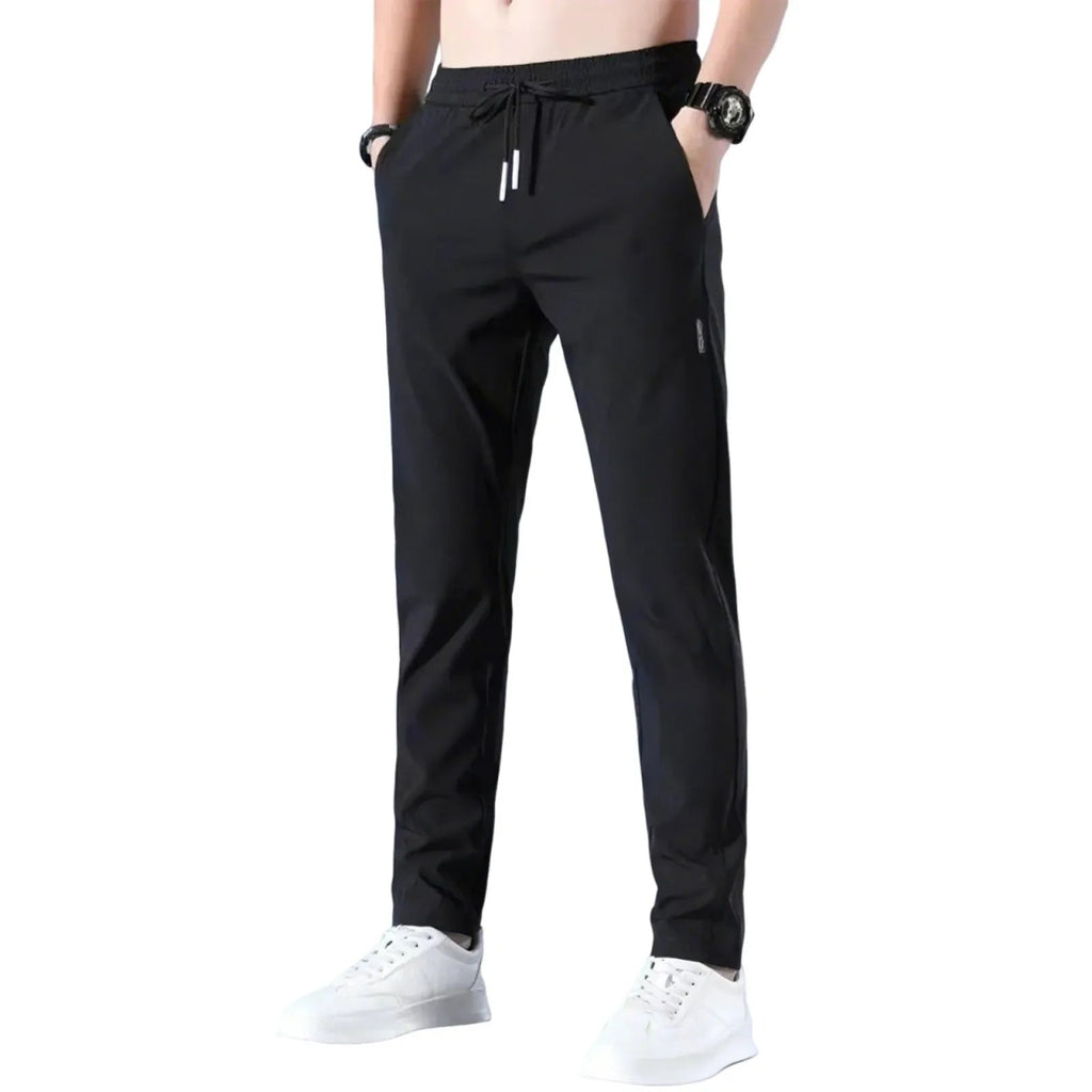 Men Fast Dry Stretch Pants Ice Silk Trousers Solid Color Mid-Waist Loose Breathable Straight-Leg Casual Pants Thin Sports Pants Rebel