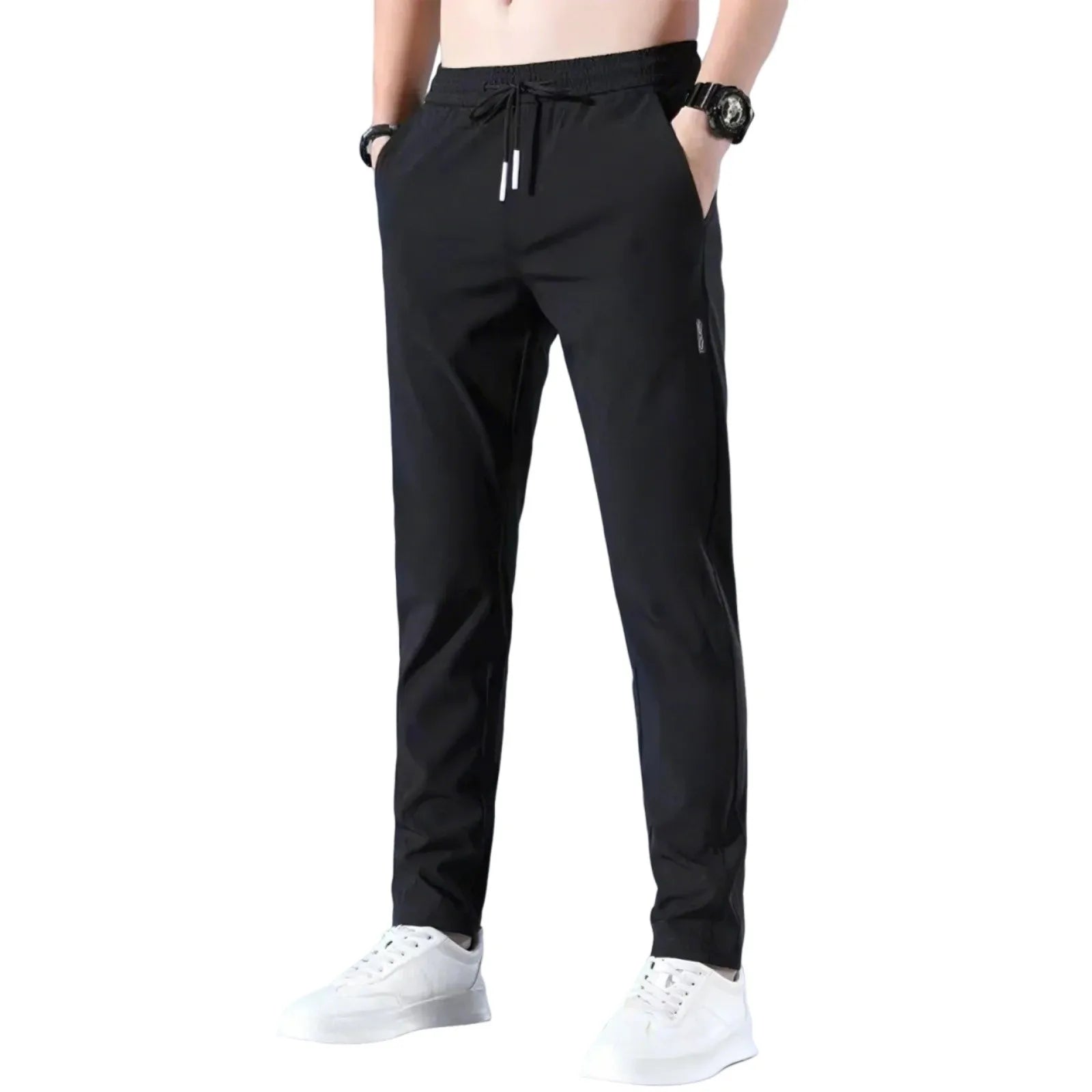 Men Fast Dry Stretch Pants Ice Silk Trousers Solid Color Mid-Waist Loose Breathable Straight-Leg Casual Pants Thin Sports Pants Rebel