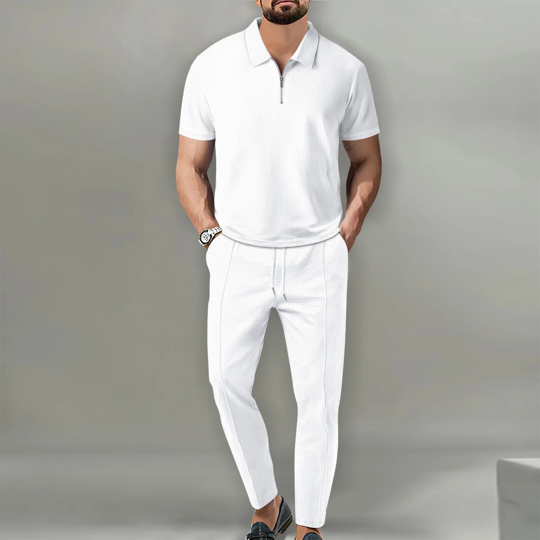 Summer Men Sports Polo Suit Short Sleeve Stylish Zipper Polo Shirt And Shorts Set Men Casual Streetwear 2-pie Leisure Sports Set Rebel