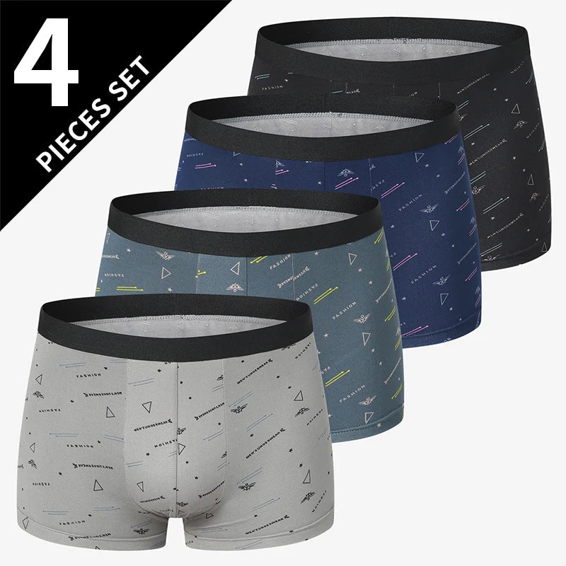 4/5Pcs European and American Size MEN'S Printed Fashion Boyshort Comfortable MEN'S Waist plus Size Underwear Sexy Swimming Trunk Rebel