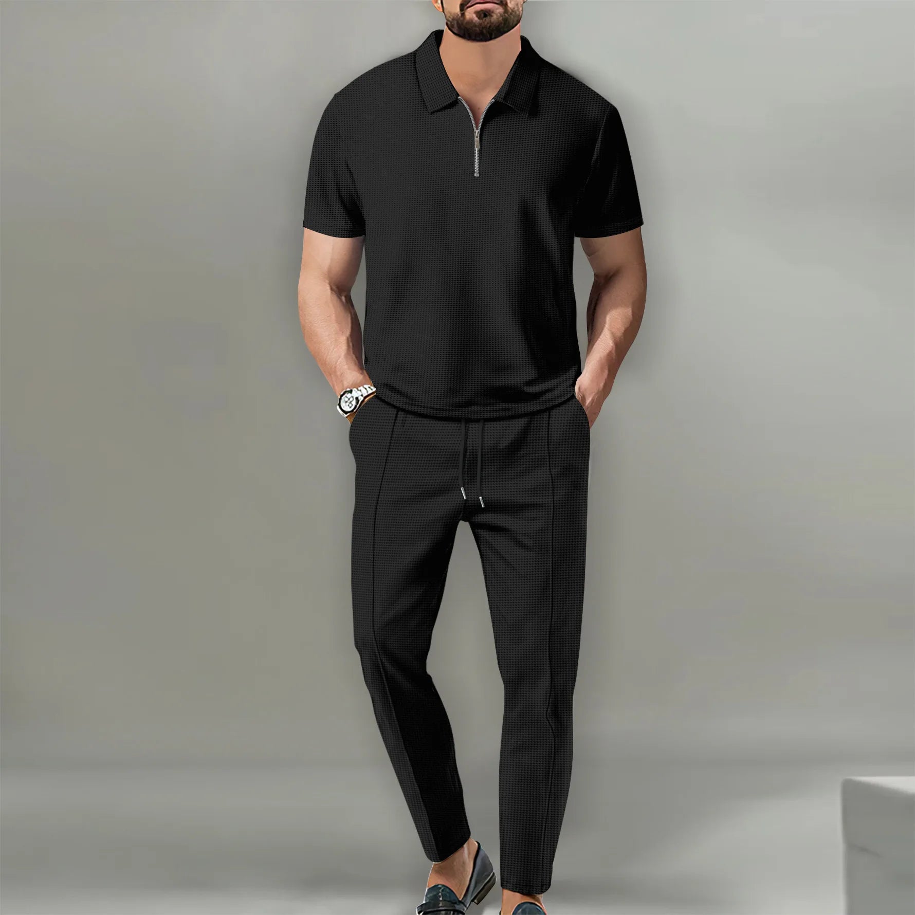 Summer Men Sports Polo Suit Short Sleeve Stylish Zipper Polo Shirt And Shorts Set Men Casual Streetwear 2-pie Leisure Sports Set Rebel