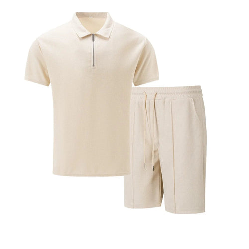 Summer Men Sports Polo Suit Short Sleeve Stylish Zipper Polo Shirt And Shorts Set Men Casual Streetwear 2-pie Leisure Sports Set Rebel